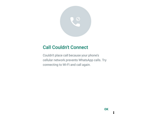 پیام واتس‌اپ که قادر به ایجاد ارتباط نیست.