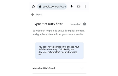 اسکرین شات یکی از کاربران که علیرغم میل خود به جستجوگر امن گوگل هدایت شده است.