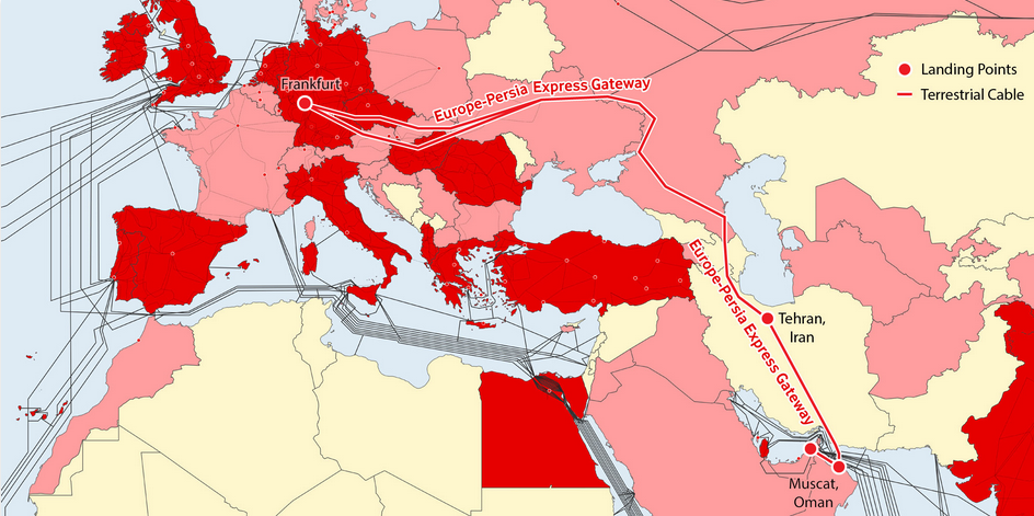 نقشه‌ی کابل فایبر نوری اروپا ـ ایران (EPEG)