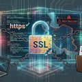 Hooded hacker at a laptop, chained screens show HTTPS crossed and a 'Not Secure' tag over a globe with SSL block, illustrating cybersecurity risk.